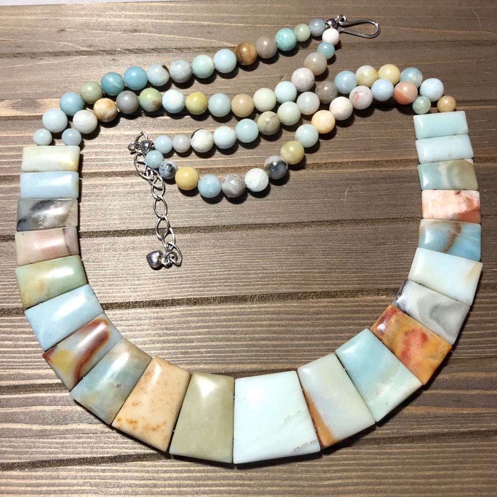 Jay King Amazonite Mine Finds Necklace 925 Silver Graduated Genuine Stone Bib